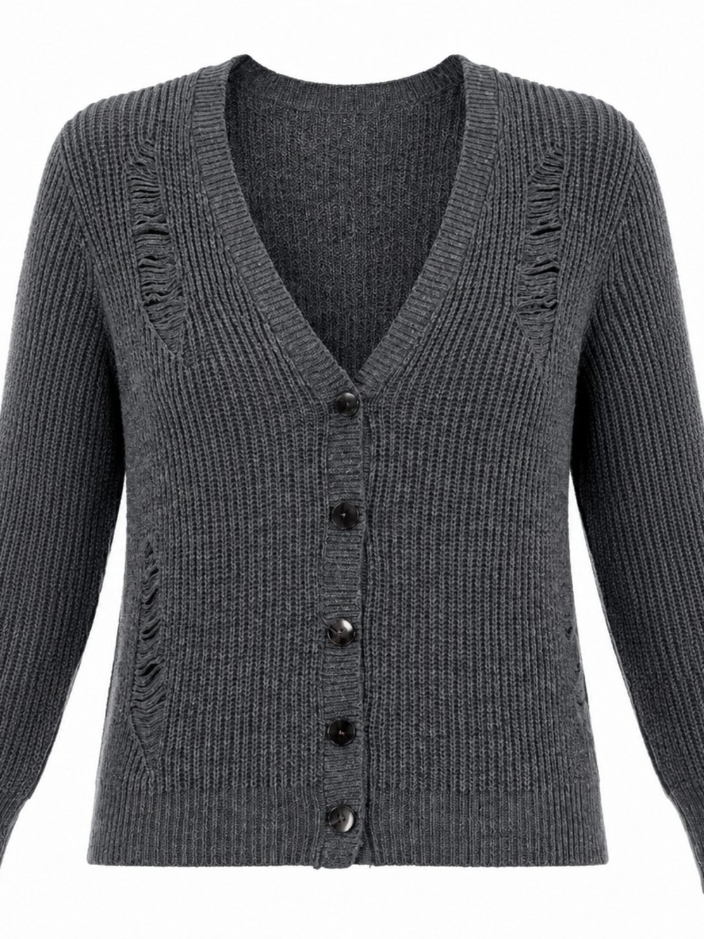 Maurices Charcoal Gray Distressed V-Neck Button Cardigan
